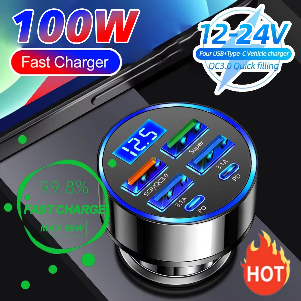 Usb C Hub - 100W 6 Ports Fast Charging Car