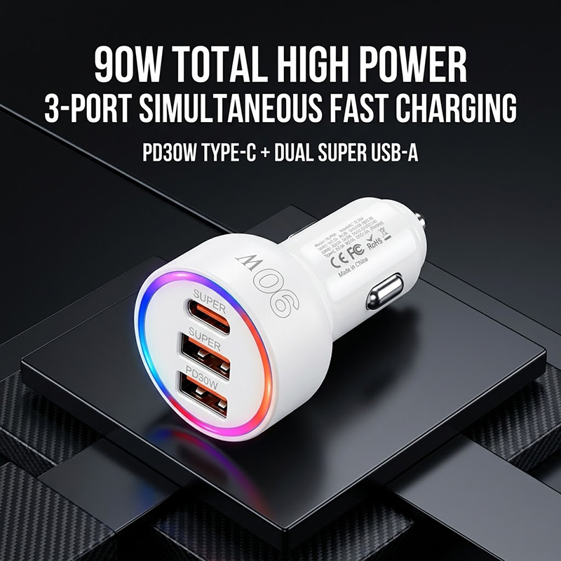 Usb C Hub - 90W Car Charger Adapter with Multi-Color