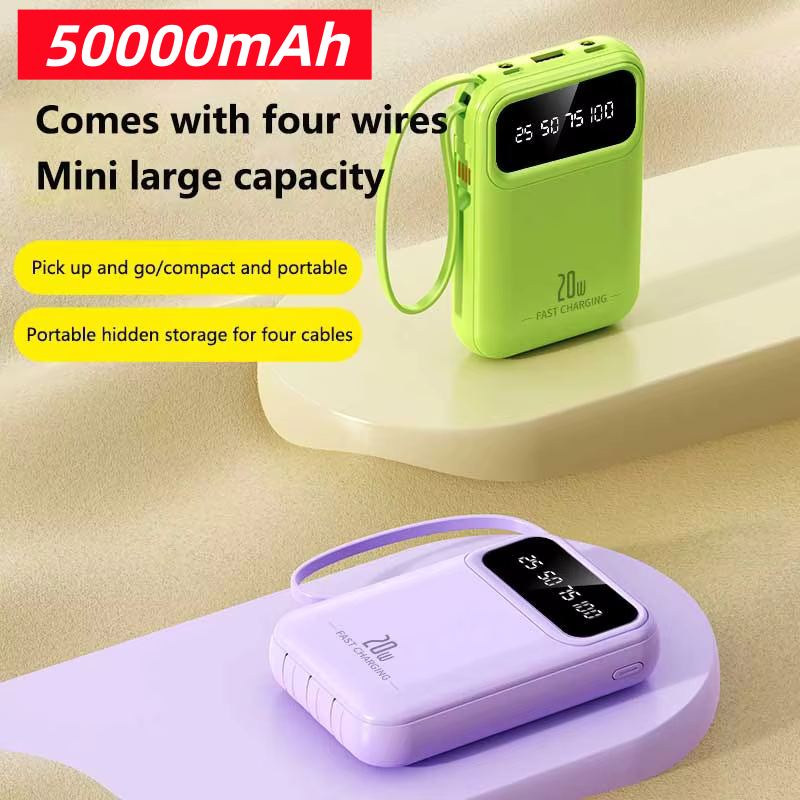 Power Bank Slim - 50000mAh 4 in1 Built-in Cable Power