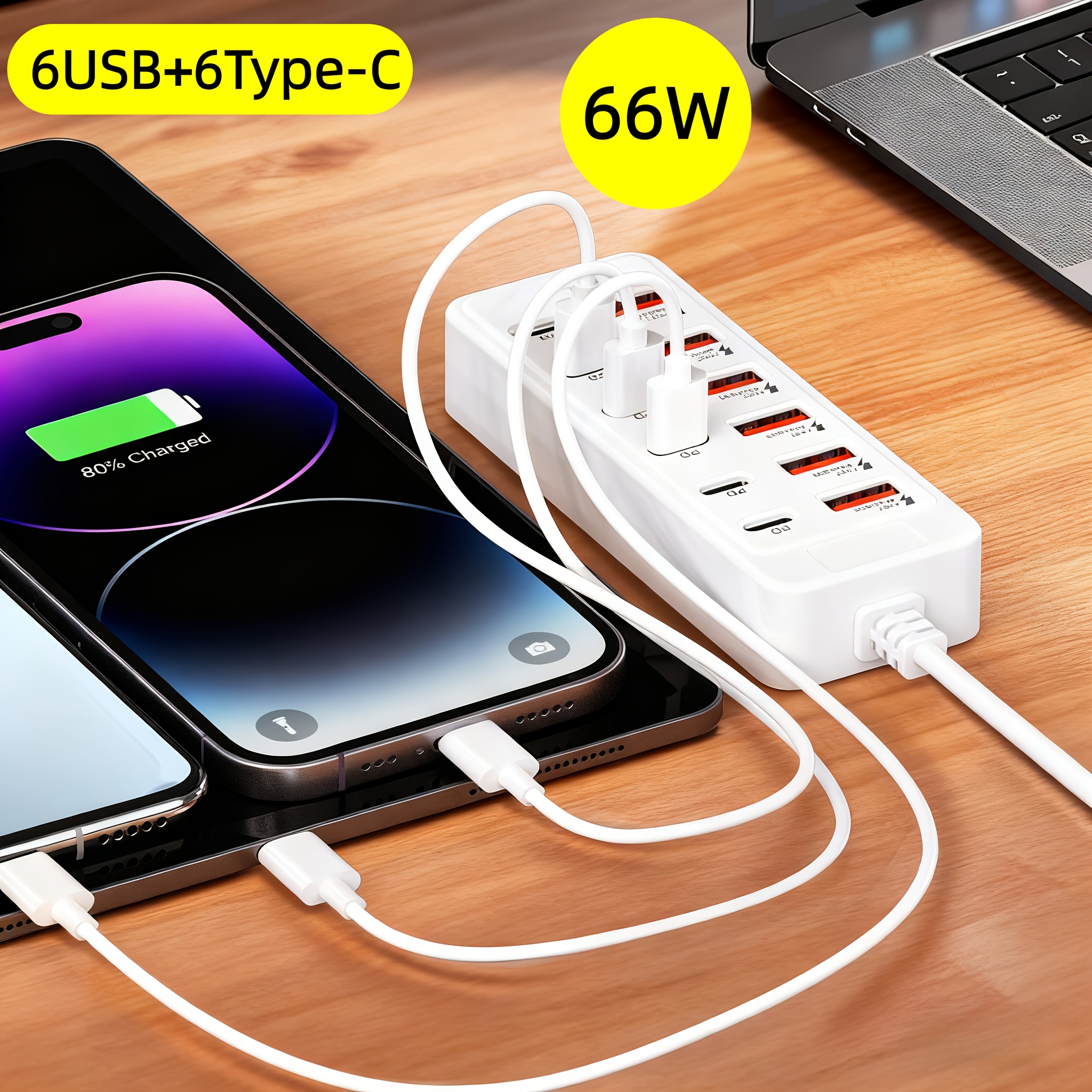 Usb C Hub - Fast-Charging Multi-Port Charger, 6-Port USB with