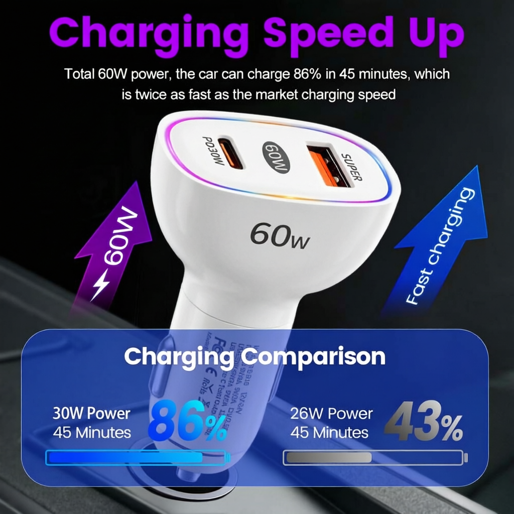 Dual Port 60W Car Charger USB  – Usb C Hub recenzja i cena