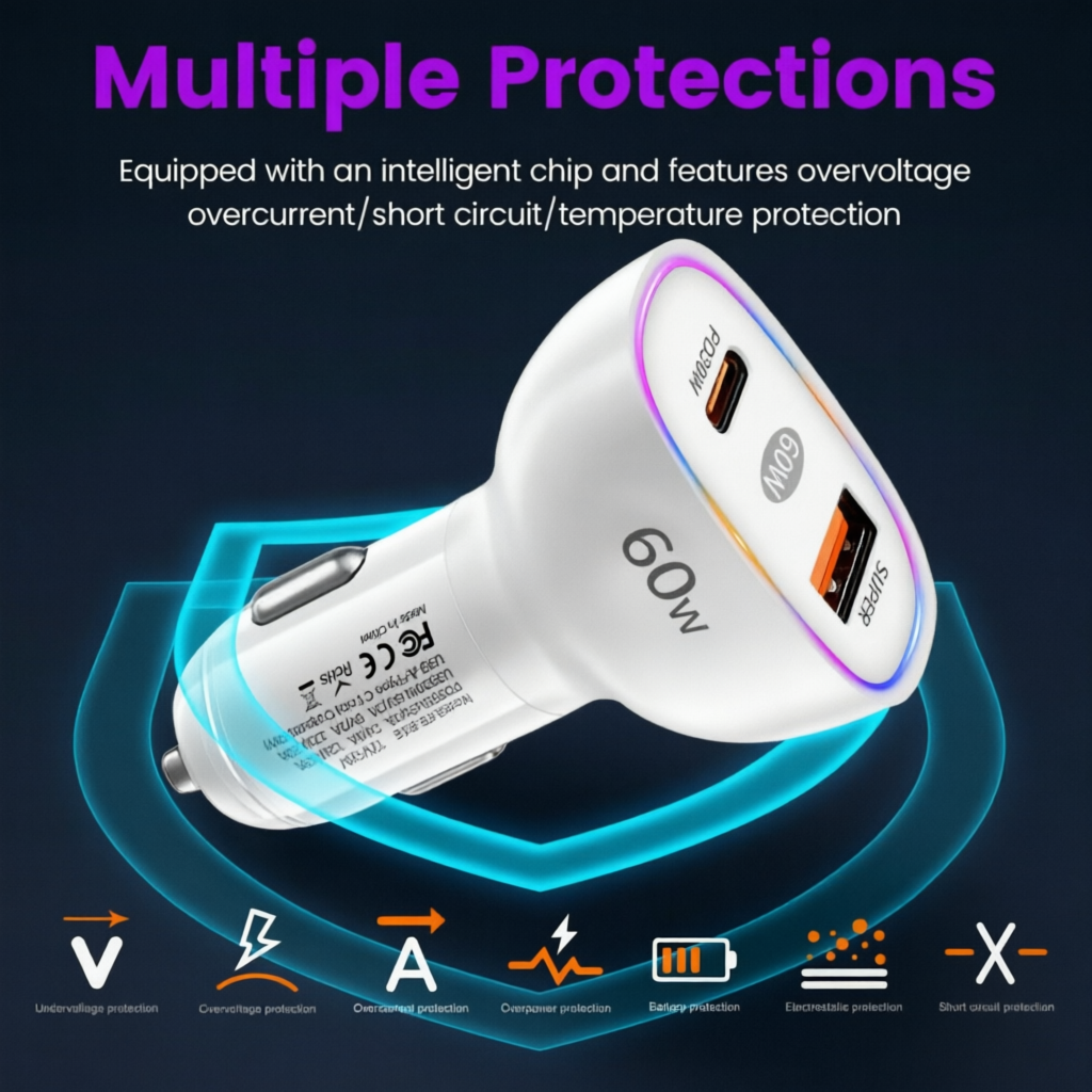 Dual Port 60W Car Charger USB  – Usb C Hub recenzja i cena